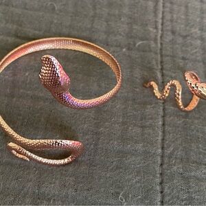 NEW Rose Gold Color Snake Serpent Wrap Bracelet & Ring Set - Adjustable